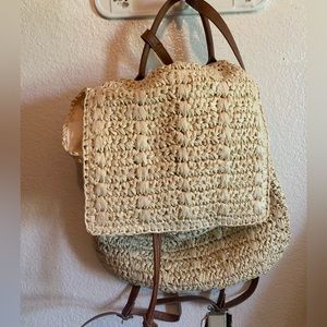 “Pink lily” straw backpack. Brand new never used